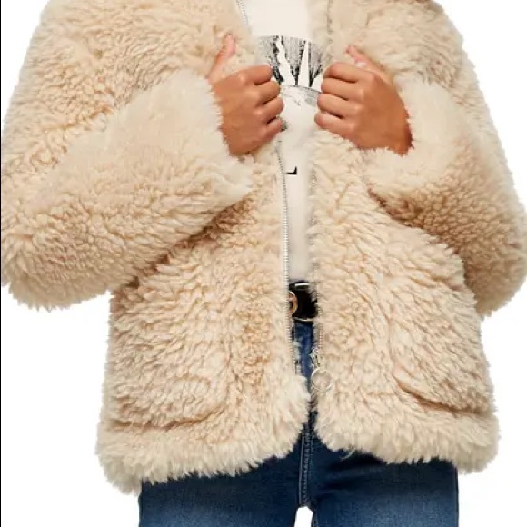 Topshop faux sherpa coat cream zip fur coat borg shearling - Picture 11 of 14